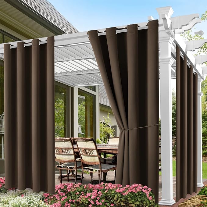 DIVA EN CAMINO DEC Outdoor Patio Curtain Waterproof Darkening Thermal Insulated Indoor Curtains for Bedroom, Porch, Living Room, Pergola, Cabana, W52 x L95, Chocolate Brown, Set of 2 Panels DivaenCamino