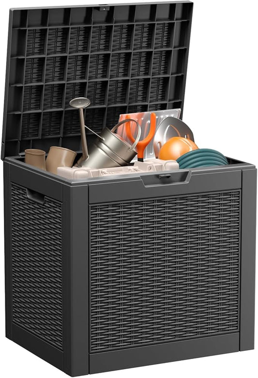 ROJIK 39 Gallon Outdoor Storage Box,Deck Box - Waterproof Patio Furniture, Garden Tools, Cushions, Pool Accessories Storage Bench with Lockable Lid and Side Handles (Black) ROJIK