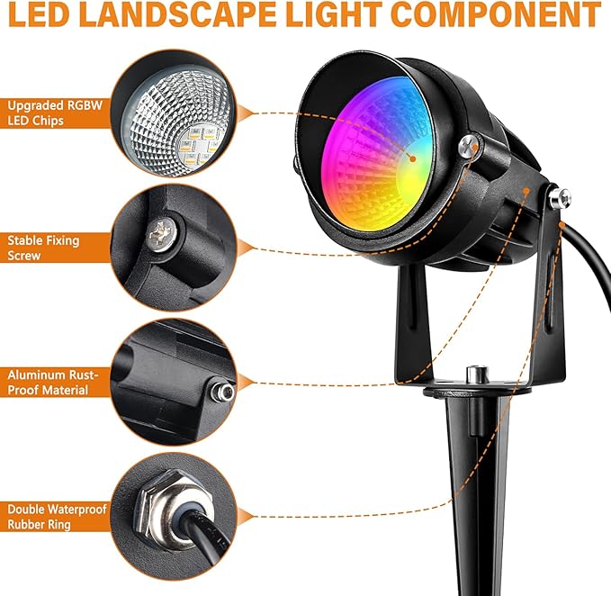 Low Voltage RGBW LED Landscape Lights Spot Lights Outdoor for Yard Garden Decor Spotlight, 12V-24V Low Voltage Landscape Lighting with 16 Color Changing and Remote IP68 Waterproof (8) Agdjasa