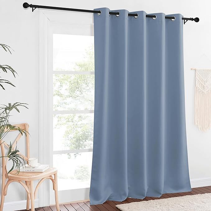 NICETOWN Blackout Doorway Curtain 90 inches Long - Room Darkening Thermal Curtain Grommet Large Window Treatment Sound Reducing for Living Room (Stone Blue, 1 Panel, W66 x L90) NICETOWN