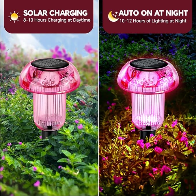 Easter Solar Pathway Lights Outdoor Decorative 4 Pack, Purple LED Mushroom Solar Lights Outdoor Waterproof Solar Powered Decor for Yard Driveway Patio, Valentines Day Halloween Christmas Garden Decor COZYPAVILION