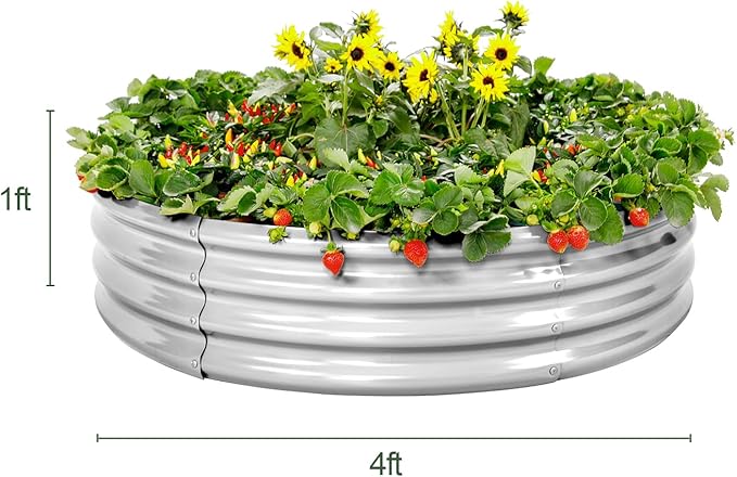 Land Guard Galvanized Raised Garden Bed 2Pcs, Planter Raised Garden Beds Outdoor, Round Clearance Raised Garden Beds for Gardening Vegetables 4x4x1ft…… LandGuard