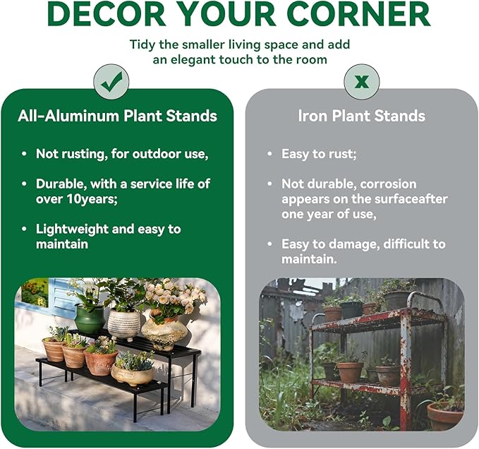 Metal Plant Stand, Rust-proof Aluminum Flower Pot Stand, Heavy Duty Planter Display Shelving for Patio Balcony Garden Living Room Decorative (Black, 35.4 Inch) Rootora