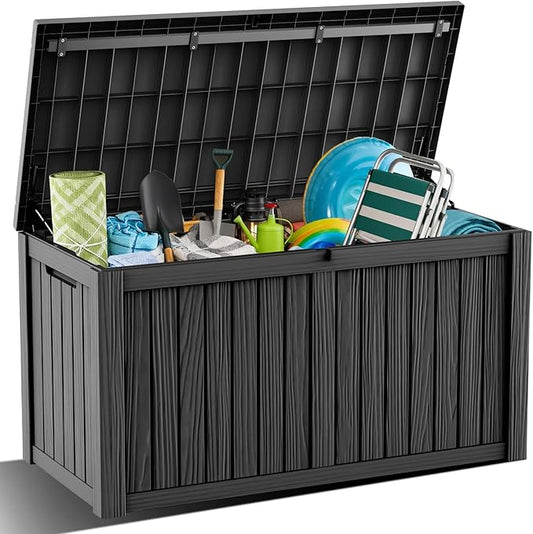 DRATO 180 Gallon Outdoor Storage Box, Large Waterproof Deck Box, Lockable Resin Storage Container with Reinforced Support for Patio Cushions, Garden Tools, UV-Resistant Outdoor Chest（Black，180 Gallon） DRATOprovidesawarmandcozy