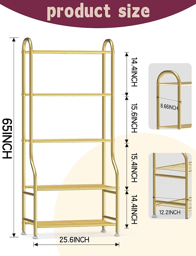 5-Tier Metal Plant Stand Indoor Outdoor, Waterproof Flower Stand for Multiple Pots, Heavy Duty Plant Stands for Living Room Patio Garden Decor, Tall Plant Shelf with Leveling Feet, Gold Yutrchey