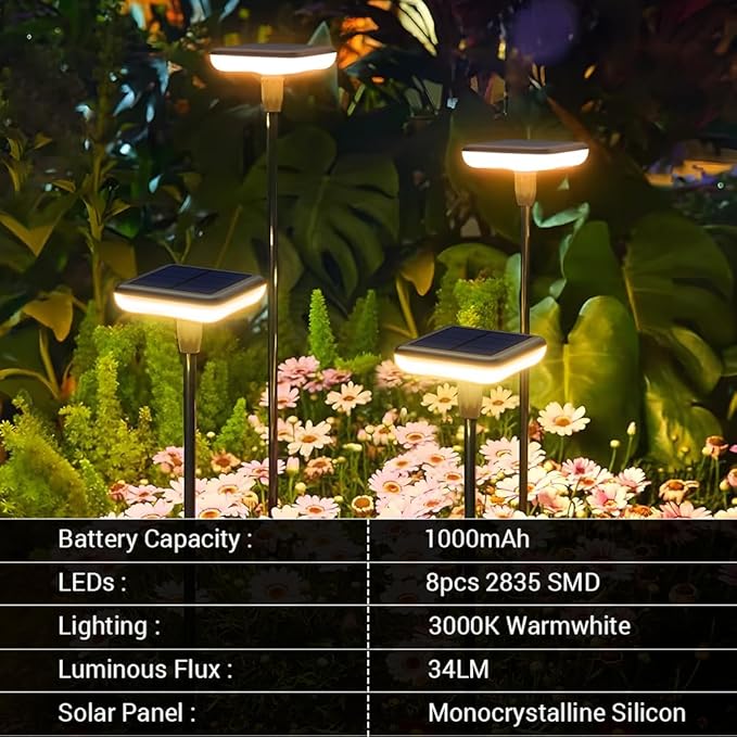 Solar Lights Outdoor Garden 4 Pack Solar Pathway Light 31" Tall Solar Landscape Lights 34LM Bright Up to 12H IP65 Waterproof Auto On/Off for Walkway Outside Yard Path Patio Lawn Flower Bed plant Decor Ainostone