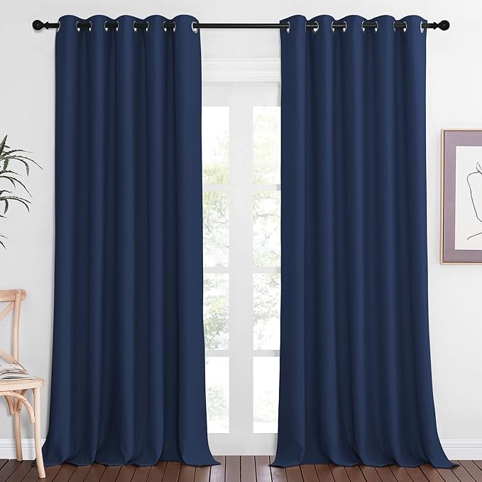 NICETOWN Blackout Navy Blue Bedroom Curtain 118 inches Long, Grommet Thermal Insulated Room Divider Drape Solid Window Treatment for Sliding Door/Living Room, W66 x L118, 1 Panel NICETOWN