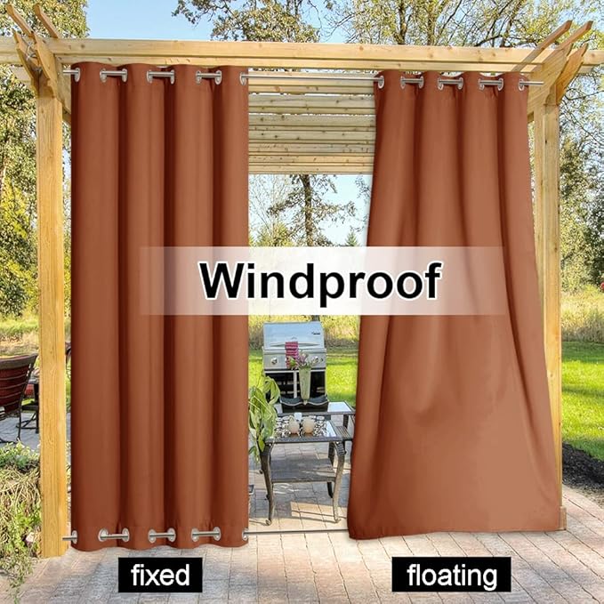 NICETOWN Outdoor Curtain Top and Bottom Fixed Grommet, Thermal Insulated Weighted Vertical Drape Blackout Heavy Weight Windproof Outdoor Drapery, Burnt Orange, 52 by 108 inches,1 Piece NICETOWN