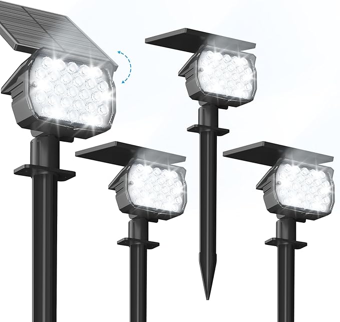 VOLISUN Solar Spotlight Outdoor, IP67 Waterproof Solar Landscape Spot Lights，Uplights for Yard Garden Pathway - 4 Pack (Cool White) 27 LED 3 Lighting Modes VOLISUN