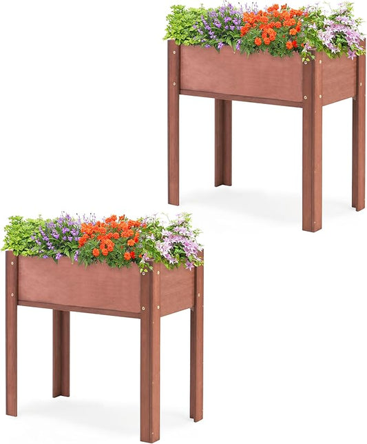 SoliWood Set of 2 Raised Garden Bed with Legs, 31x16x31'', Outdoor Wood Elevated Planter Box, Thick Legs, w/Liner OutdoorFurniture