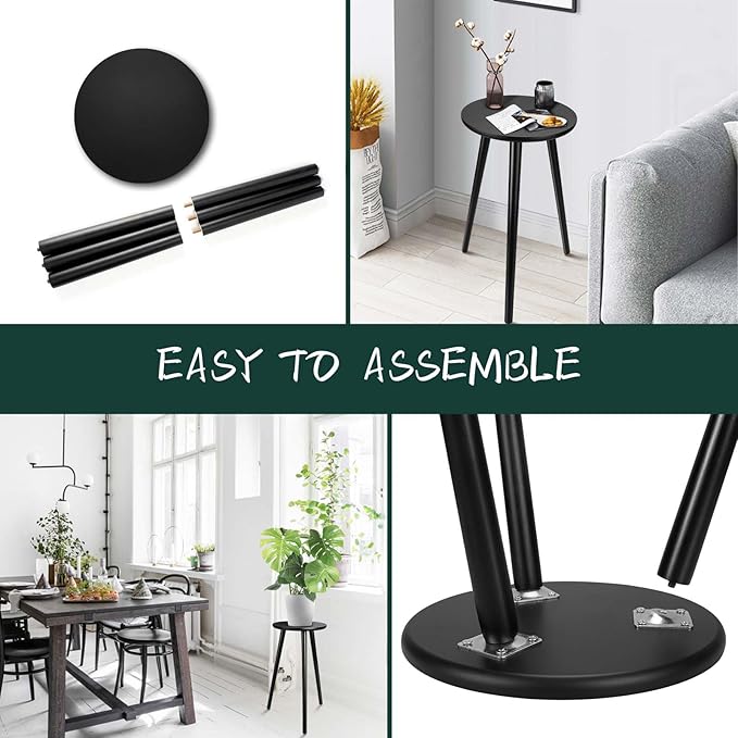Uneedem Indoor Plant Stand Wood Mid Century Plant Stand for Indoor Plants, Modern Plant Table, 20.5" Tall Plant Holder Stand for Flower Pots, Small Round Side Table, Black Uneedem
