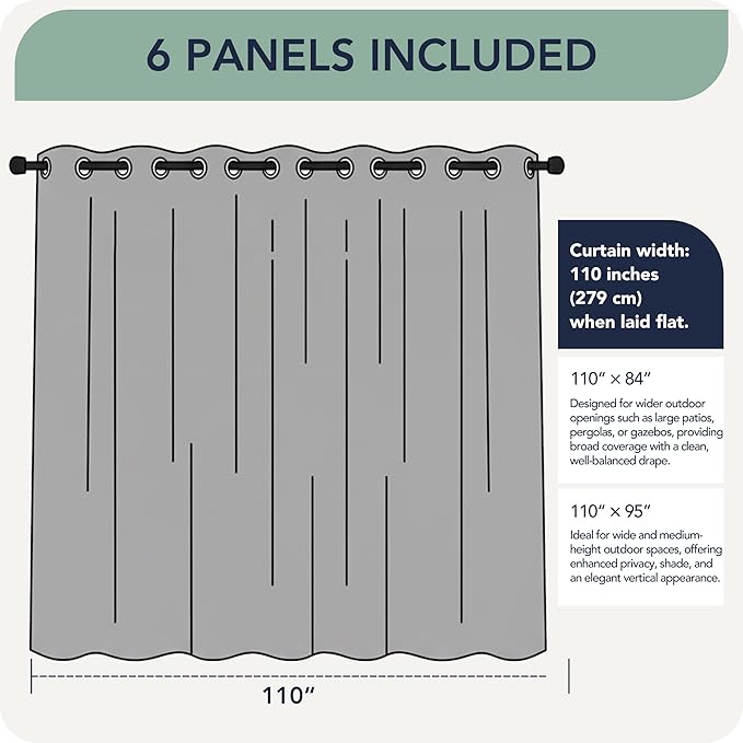Gazebo Curtains Outdoor Waterproof 6 Panels - Windproof, Privacy, Weatherproof Outside Drapes for Patio Pergola Porch, Grommet Top and Tab Bottom Drape, 110x84 Inch, Cream RichSets