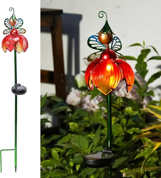 VCUTEKA Solar Garden Lights Metal Flower Decor Colorful Fairy Flowers Solar Pathway Light with LED Cracked Crystal Ball Outdoor Decorative Stake for Patio Yard Lawn VCUTEKA