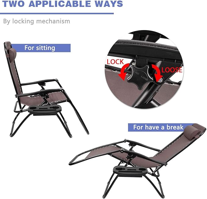 Homall Zero Gravity Patio Folding Lawn Chairs Outdoor Gravity Camp Reclining Lounge Chair with Pillows for Poolside Backyard and Beach Set of 2 (Brown) Homall