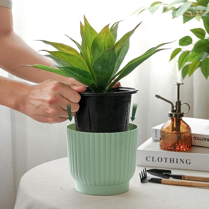 T4U 4.5 Inch Plant Pots Self Watering, 6 Pack African Violet Pots, Small Plant Pots for Plants, Small Indoor Plant Pot, Self Watering Planter for African Violet, Succulents (6 Pack 4.5" Pots, Green) T4U