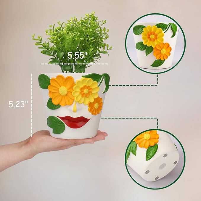 GUGUGO Abstract Face Flower Planters Colorful Unique Rainbow Head Planter with Drainage, Cute Flower Plant pot for Indoor Plants, Eclectic Succulent Gardening Pot for Home Décor (Orange&Yellow, 5Inch) GUGUGOHOMEDECOR
