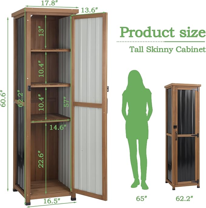 62" H Outdoor Corner Storage Cabinet with Lockable Doors, Outdoor Indoor Small Storage Cabinet with Metal Top, 3 Adjustable Shelves for Patio, Porch, Entryway or Small Spaces PETSCOSSET