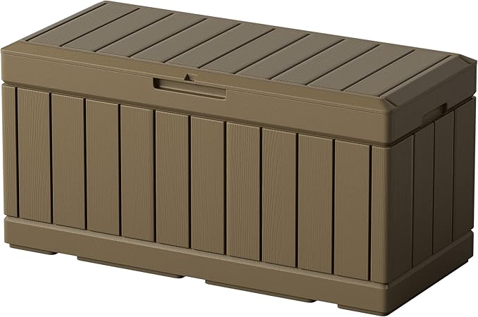 Greesum 82 Gallon Resin Deck Box All Weather Large Outdoor Storage for Patio Furniture, Toys, Garden Tools, Lockable, Brown BuynowfromGreesum