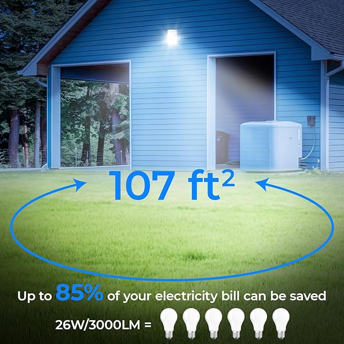 CINOTON 26W LED Wall Pack Light with Dusk to Dawn Sensor, 3CCT 3000K/4000K/5000K, 26W/18W/13W Switchable, [100-277Vac] IP65 Waterproof Outdoor Security Flood Lighting for Garage Warehouse 2 Pack CINOTON