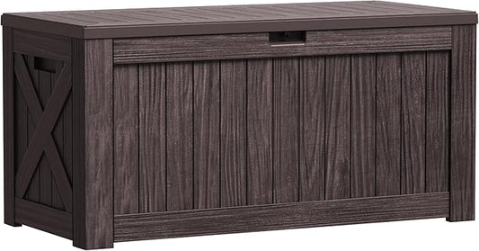 Greesum Outdoor Storage Box 120 Gallon Storage Bin with Lid for Patio Furniture, Garden Tools, Pool Supplies, Lockable, Waterproof and UV Resistant, Dark Brown BuynowfromGreesum