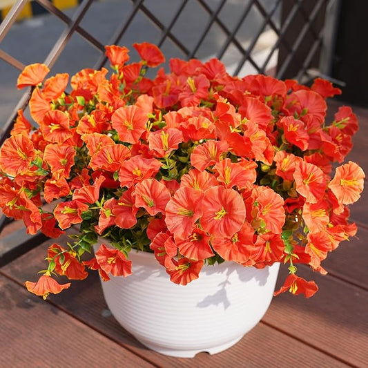 Artificial Flowers for Outdoors, UV Resistant Fake Silk Morning Glory, Realistic Faux Plants for Outside Porch Patio Window Box Hanging Planter (16, Orange) maxkes