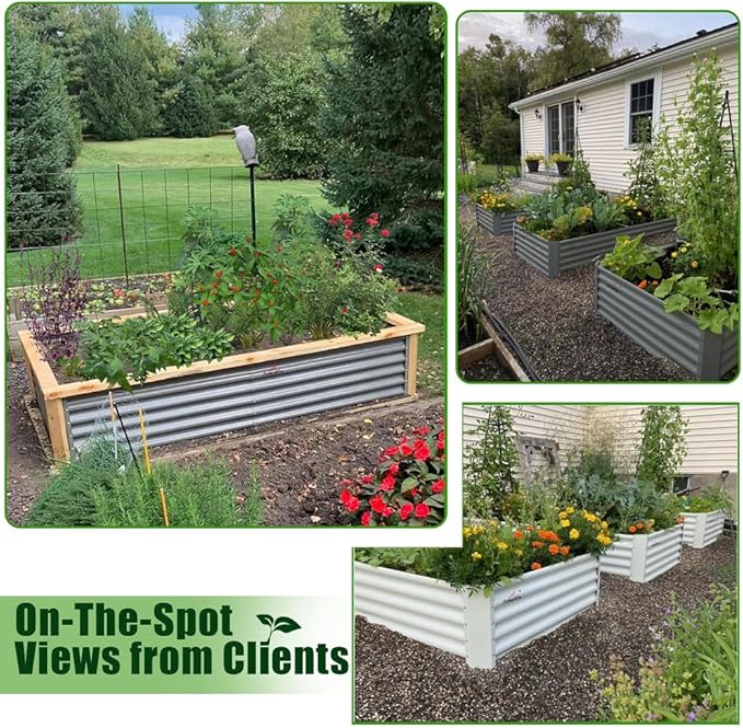 A ANLEOLIFE 8X4X1.5 ft Galvanized Raised Garden Bed, Rectangle Above Ground Modular Metal Planter Boxes Outdoor for Vegetables Flowers Herbs, Anti-Rust & Easy-Setup, Antique White AAnleolife