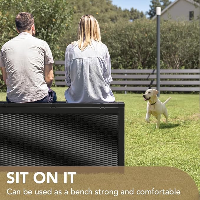 Devoko 95 Gallon Deck Box Large Resin Outdoor Storage Box, Waterproof and UV Resistant Lockable for Outdoor and Patio, Large Storage Cabinet for Patio Furniture, Garden Tools and Pool Supplies, Black DEVOKO
