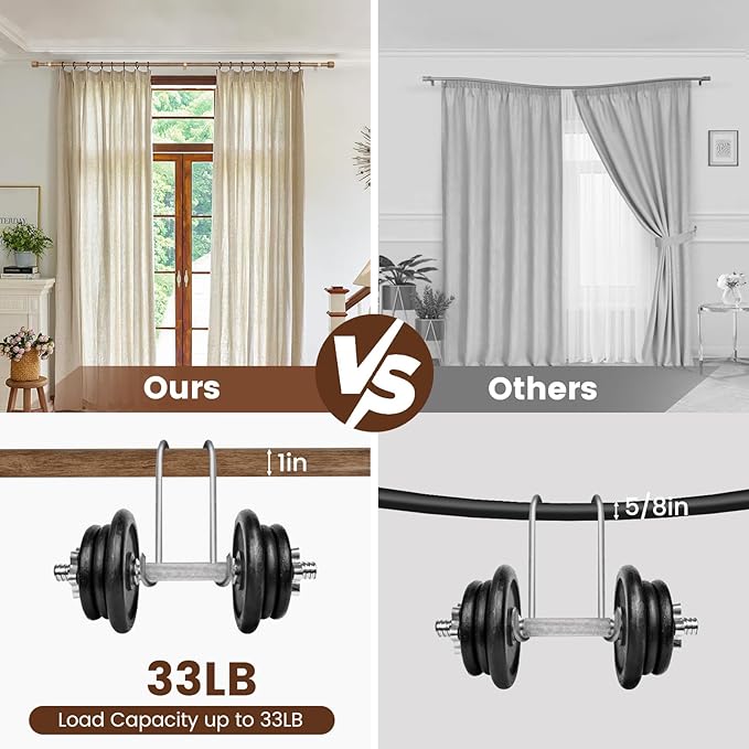 1” Diameter Curtain Rods Itself is 30 to 144 inch 1 Pack Fit 30-142 inch, 66 to 120 inch Window with Heavy Duty Adjustable Rod Matte Wood Grain Splicing Metal Extra Long Curtain Rod for Windows Rootora