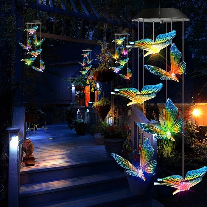 Toodour Solar Wind Chime, Color Changing Wind Chimes Butterfly, LED Decorative Mobile, Gifts for Mom Grandma, Waterproof Outdoor Decorative Lights for Garden, Patio, Yard, Window, Outdoor Decor Toodour