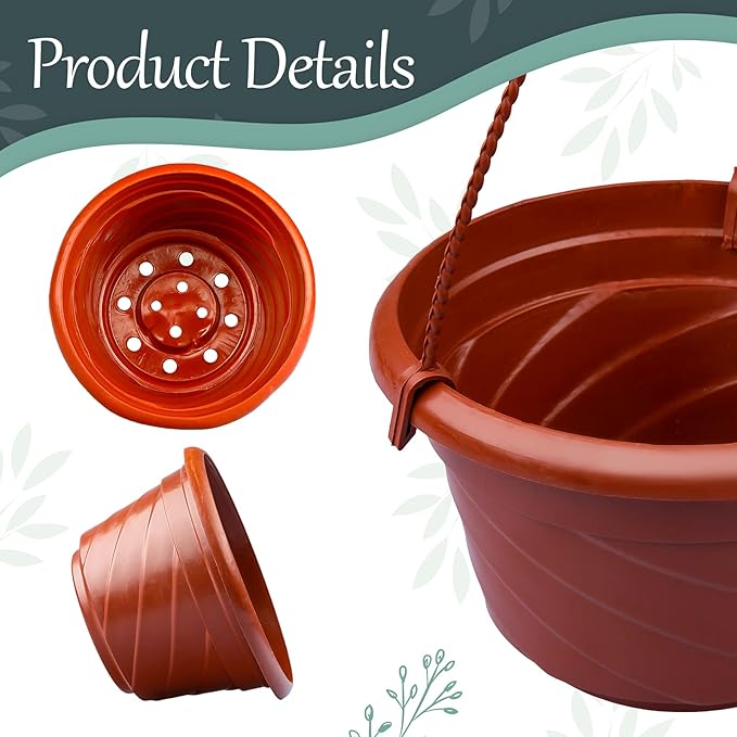 VIDELLY 4 Pieces Plastic Hanging Planters, 5.9 in Dia x 3.54 in H, Small Flower Plant Basket Pots Chain Holder Garden Decoration for Indoor and Outdoor Use, Beige White VIDELLY