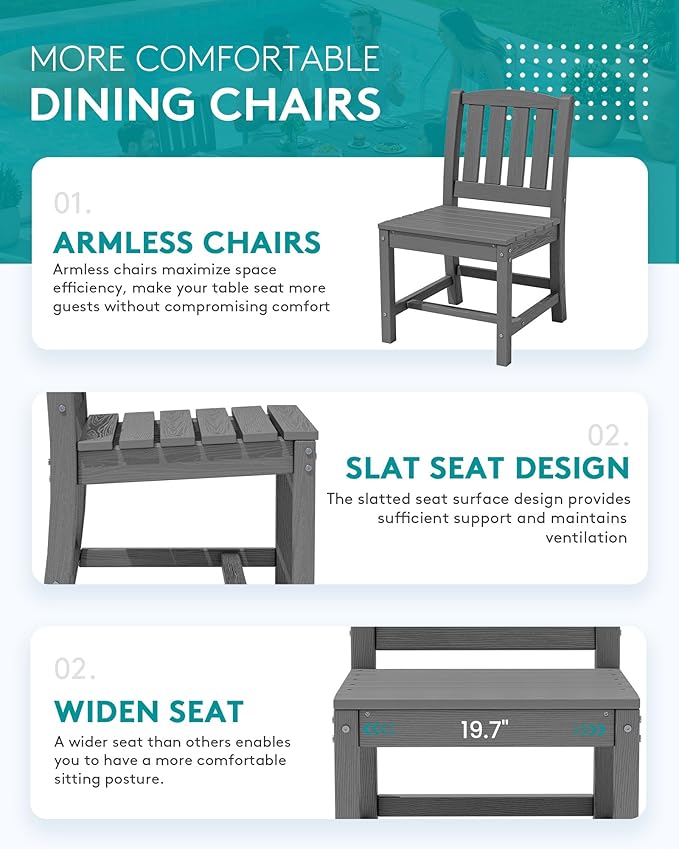 SERWALL 9-Piece Outdoor Dining Set, 60" - 83" Expandable Outdoor Dining Table and 8 HDPE Chairs, All Weather HDPE Outdoor Furniture Set for Backyard, Garden, Grey SERWALL