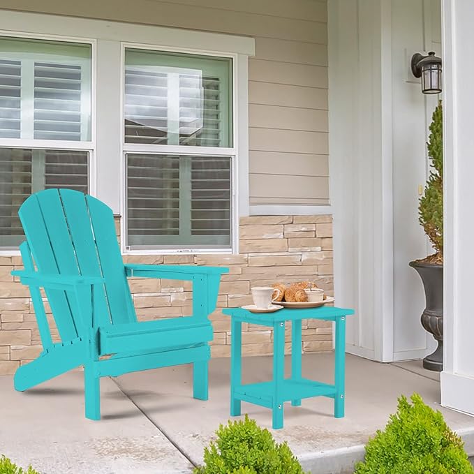 Adirondack Outdoor Side Table, 2-Tier Sturdy Patio End Table Weather Resistant, 16.5" Solid Side Table for Patio, Pool, Porch Apolimi