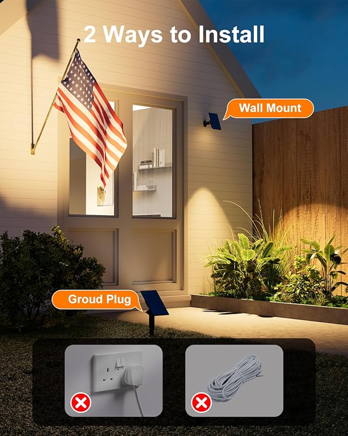 6 Pack Solar Power Spot Lights Outdoor Waterproof LED Dusk to Dawn Landscape Spotlight for Outside Yard, Tree, Flag, Yard, Garden, Statues, 3 Modes, 18 Hours Accent Ambient Lighting - Warm White GVSHINE