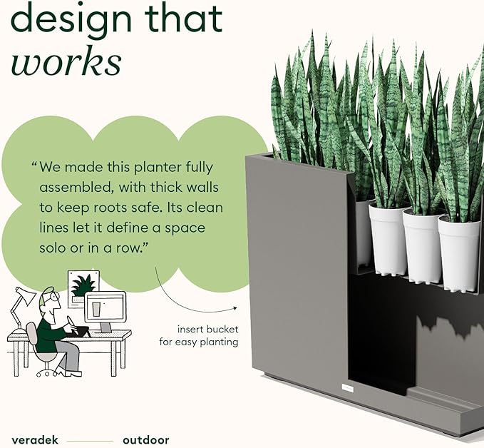 Veradek Block Series Span Plastic Planter - Tall Rectangular Planter for Indoor or Outdoor Patio/Porch, Gray, 30" in Height, 10" in Width, 38" in Length VeradekOutdoor