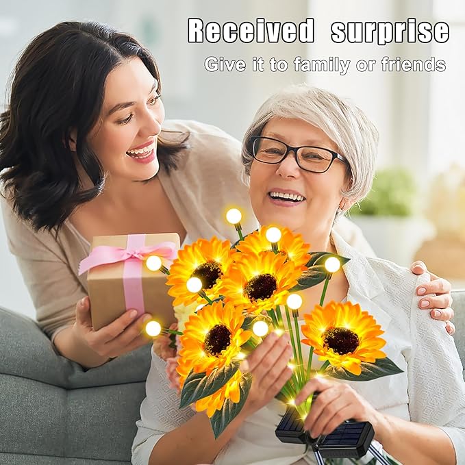 Solar Sunflower Lights Outdoor 6 Pack Sunflower Firefly - Gifts for Mom Women Grandma, Waterproof Flower Lights for Garden Pathway, Birthday Mothers Day Decor yeuago