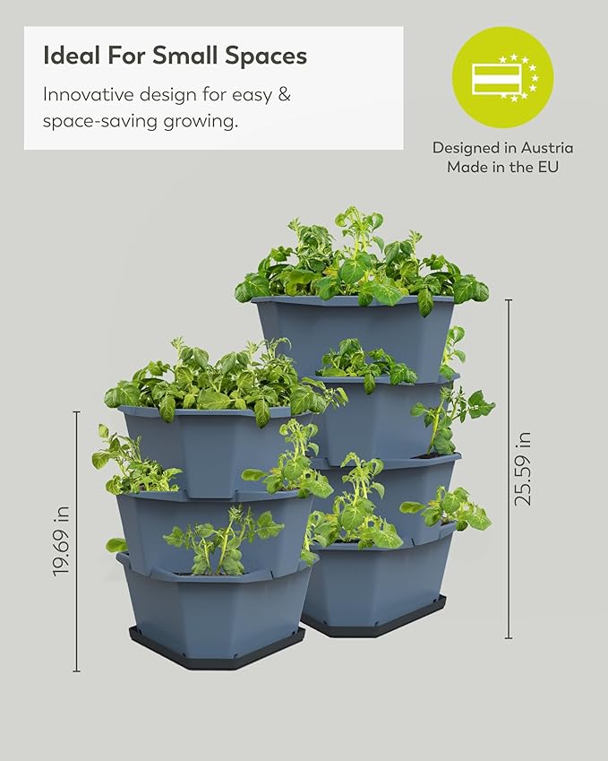 BUZZY Seeds Starter Stackable Vertical Planter – 4-Level Raised Garden Tower for Potatoes, Strawberries, Vegetables & Flowers (Gray) BUZZY