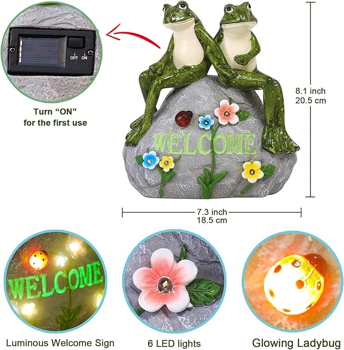 Nacome Solar Garden Outdoor Statues Frog with Succulent and 7 LED Lights - Lawn Decor for Patio, Balcony, Yard Ornament - Chrismtas Gifts for Mom Grandma Nacome