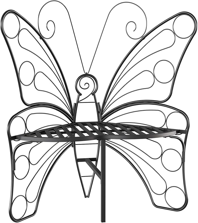 Butterfly Shaped Outdoor Bench, Black Garden Bench for Outdoor with Sturdy Stable Metal Frame, Butterfly Chair Butterfly Bench Outdoor for Garden, Yard, Balcony, Lawn (Black) HAVENLYYOUTH