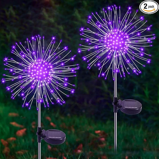 Solar Garden Lights Outdoor, 2 Pack 120 LED Twinkling Firework Lights Decorative with 2 Modes, Outdoor Waterproof Solar Starburst Light for Outside Yard Pathway Garden Decor, Purple Yaafen