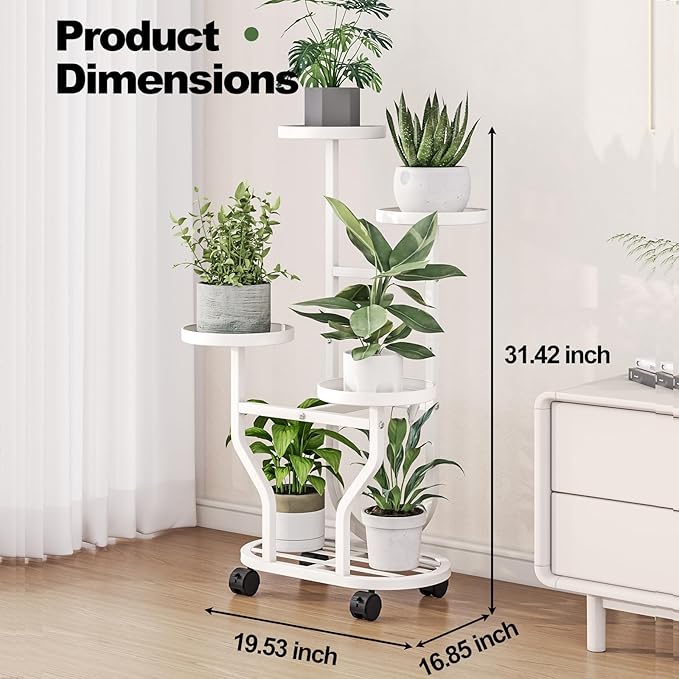 Plant Stand Indoor Outdoor 4 Tier Flower Holder with Wheels Metal Plant Shelf Corner Display Rack Multi Plants Sheleves for Living Room Garden Patio White YIZAIJIA