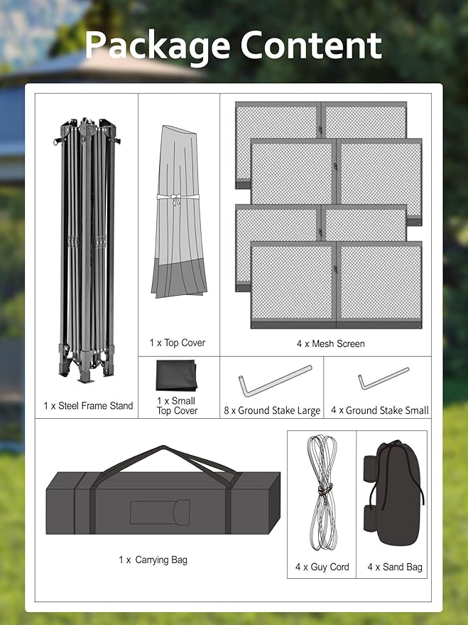 Garveelife 11x11 Pop Up Gazebo Tent with Mosquito Netting, Outdoor Canopy Shelter Easy Setup, Water & UV Resistant - Khaki GarveeLife