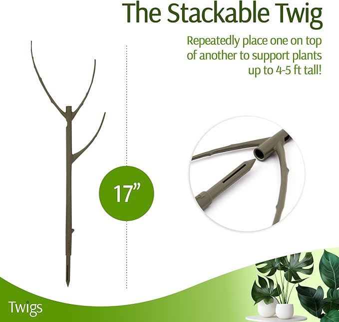 Stackable Plant Support Stakes, Indoor & Outdoor Houseplant Stem Support, Garden Accessories, Durable Trellis Alternative for Climbing & Potted Plants - Moonstone, 10 Pack, 17" L TwigsGardenAccessories