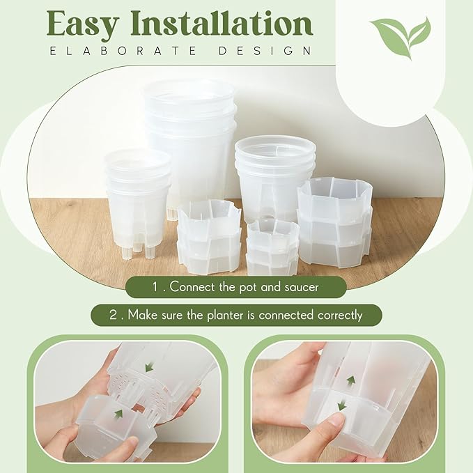 Self Watering Pots for Indoor Plants with Deep Reservoir and High Drainage Holes for Outdoor Plants and Flowers, Bare Root Planter(4.72'', 5.91'', 7.09'',Clear,9 Pcs) Wonderjune