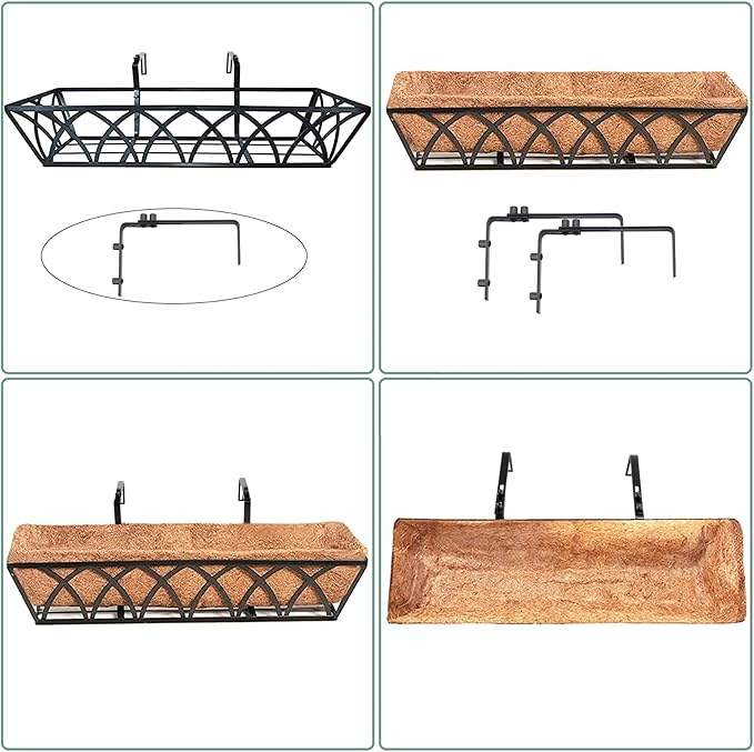 24in 4pcs Planter Box with Coco Liner, Rust-Resistant Metal Frame, Drainage Hole, Indoor/Outdoor Use, Black Finish LAWYAMAI