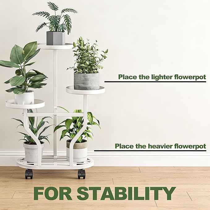 Plant Stand with Wheels 3 Tier Metal Plant Holder Corner Flower Shelf for Multiple Plants Display Rack for Bedroom Living Room Balcony Garden White (White, 3 Tier) YIZAIJIA