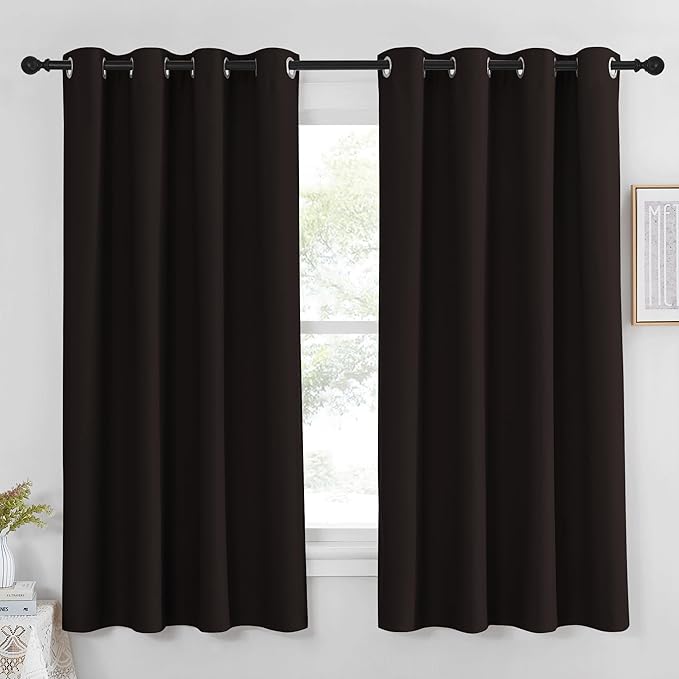 NICETOWN Blackout Curtain Panel 63 inch Long for Window - Thermal Insulated Solid Grommet Blackout Drape for Bedroom Living Room Kitchen (Single Panel, 52W x 63L, Brown) NICETOWN
