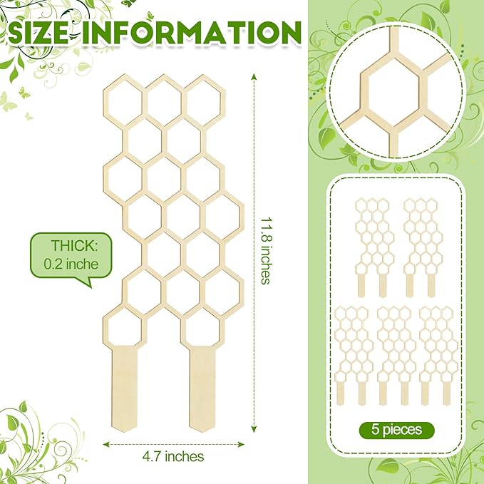 Nuenen 5 Pack Indoor Plant Trellis for Climbing Plants 11.8 Inches Small Garden Wooden Trellis for Potted Plants Honeycomb Shape Trellis Starter Holder for Outdoor Flower Plant Support Accessories Nuenen