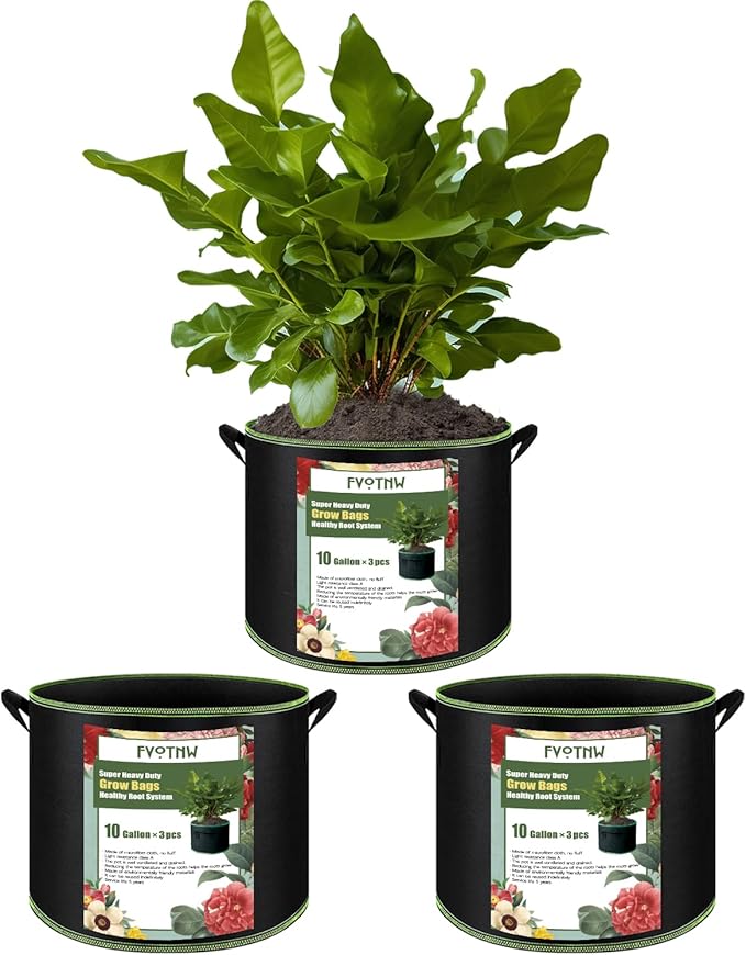 3-Pack 10 Gallon Plant Grow Bags, Thickened Nonwoven Fabric Pots with Handles,Sturdy Garden Planters Aeration Gardening Container to for Plants, Vegetables, and Flowers FVOTNW