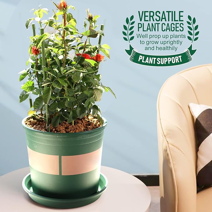 LEOBRO 4 PCS Plant Support Cages, Tomato Cages, Metal Garden Plant Support Ring, Plant Trellis, Plant Stakes for Tomato, Climbing Plant, Flower, Seedlings, 17.7" High, 7.1"/7.87"/8.66" Inner Diameter LEOBRO