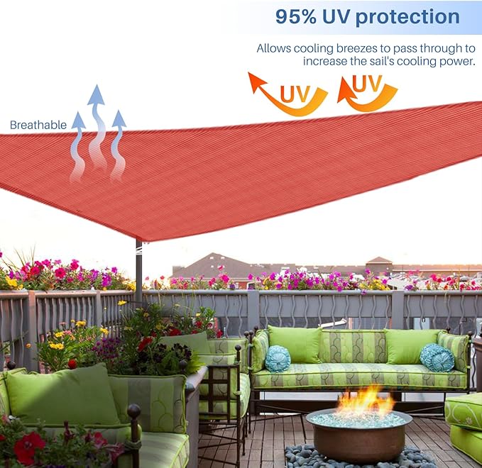 E&K Sunrise 8' x 8' x 8' Sun Shade Sail Triangle Canopy Shade Cover UV Block for Patio Backyard Garden Outdoor (Red) EKSUNRISEINC